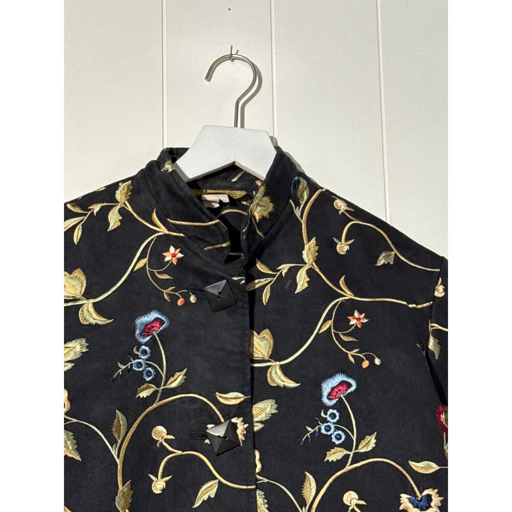 Painted Pony Jacket Black Embroidered Floral Button Front Artwear Womens Small - Picture 4 of 11